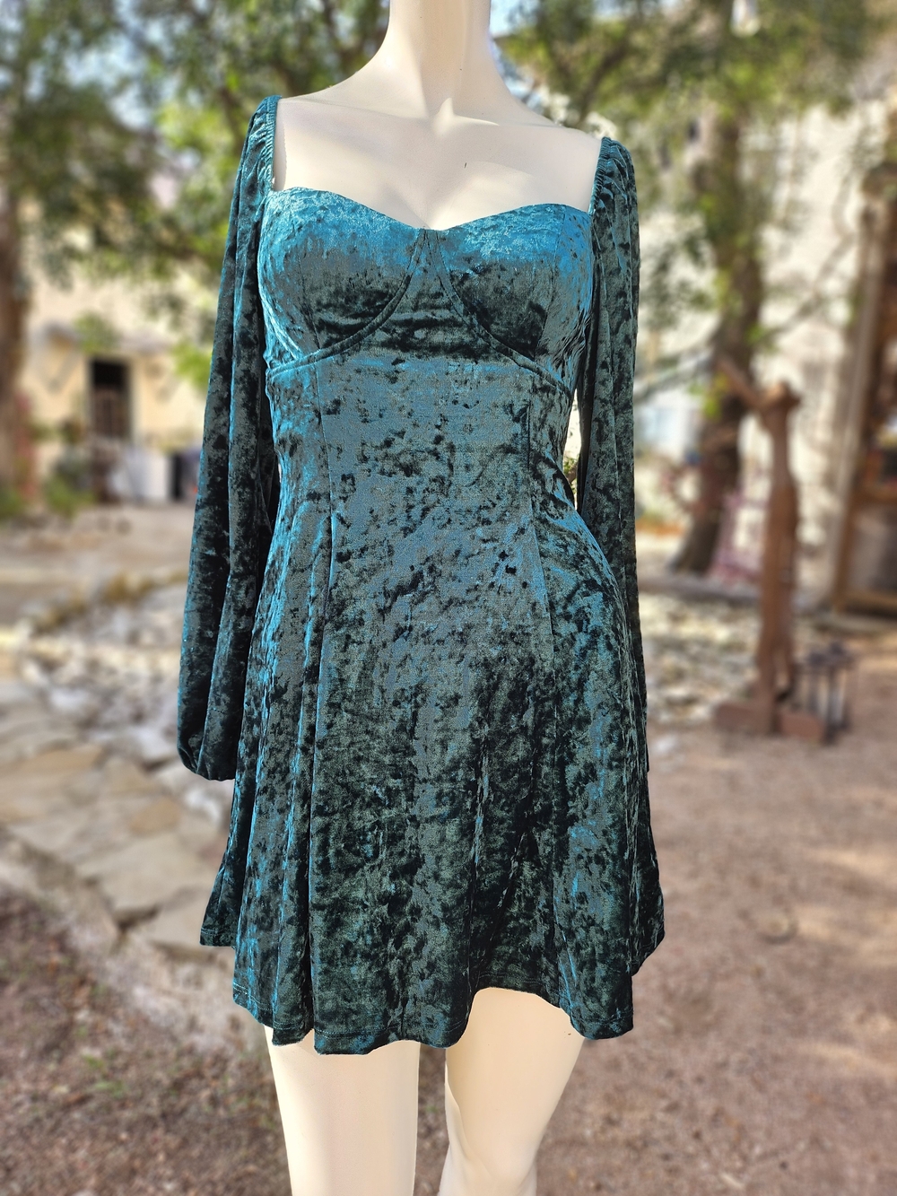 City Vibe Green Crushed Velvet Mini Dress M